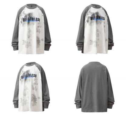 Dirty Eyelet Letter Print Long Sleeve T-Shirt WN26187
