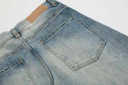 Washed Wide-Leg Straight Denim Jeans WN14056