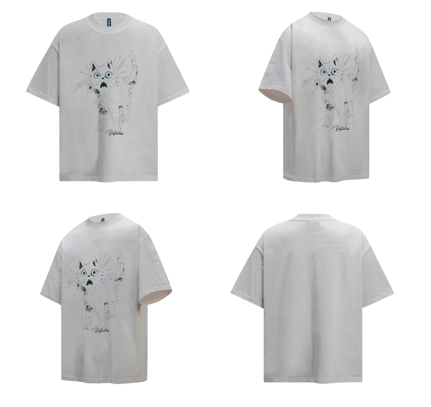 Surprised Cat Print Oversize Short Sleeve T-Shirt WN26358