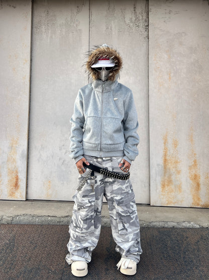 Fake Fur Zipper Hoodie WN24089
