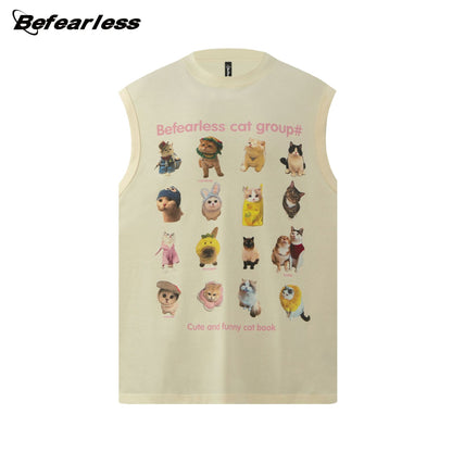 Cat Graphic Letter Sleeveless T-Shirt WN26282
