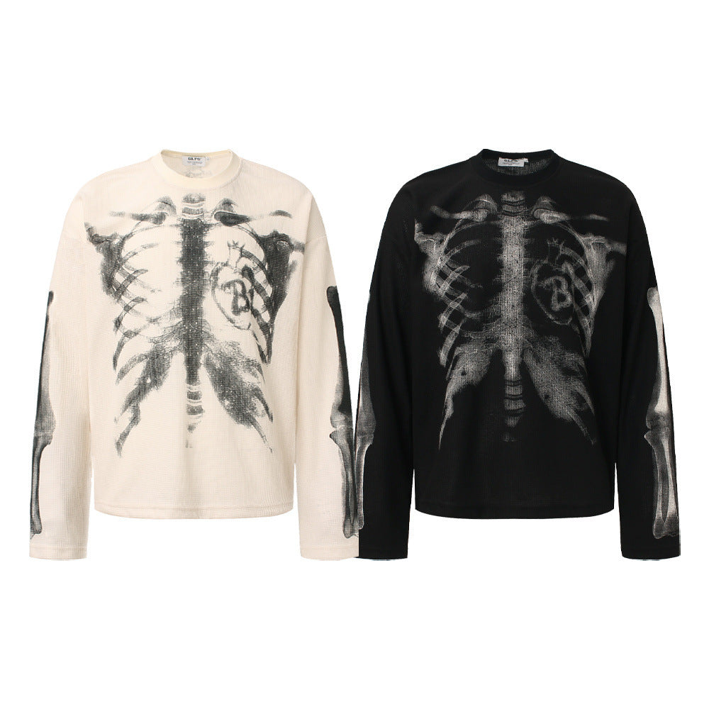 Skeleton Print Waffle Long Sleeve T-Shirt WN25476