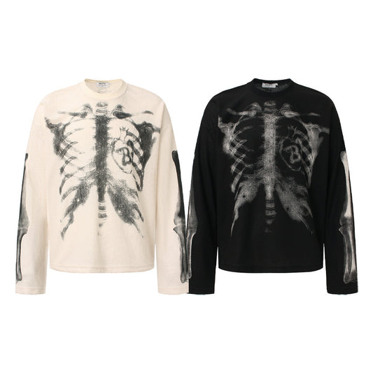 Skeleton Print Waffle Long Sleeve T-Shirt WN25476