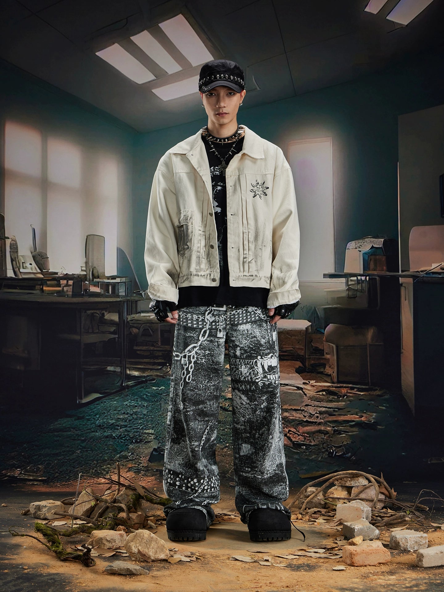 Dirty Print Oversize Denim Jacket WN20587