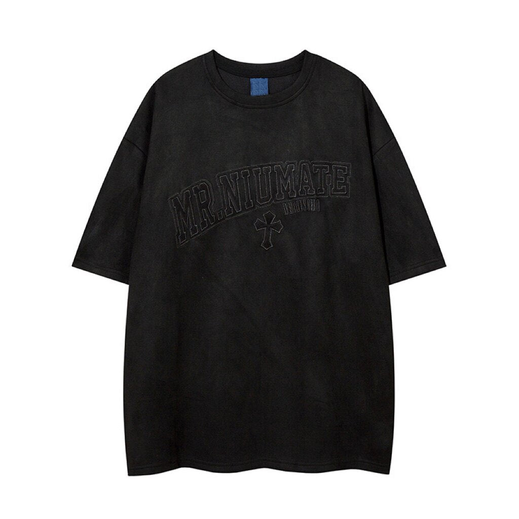 Suede Embroidery Oversize Short Sleeve T-Shirt WN24409