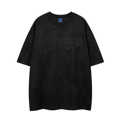 Suede Embroidery Oversize Short Sleeve T-Shirt WN24409