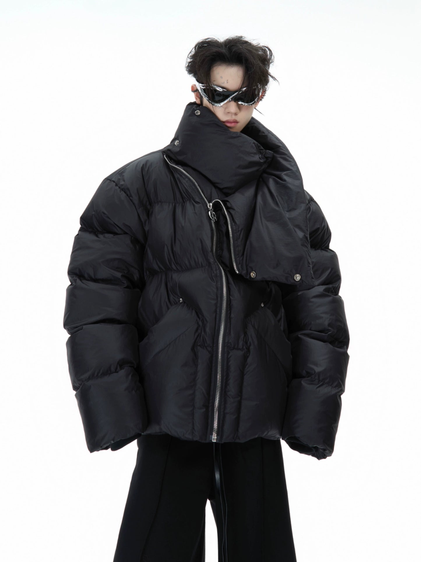 High-Neck Asymmetric Zipper Oversize Thick Puffer Jacket WN11620