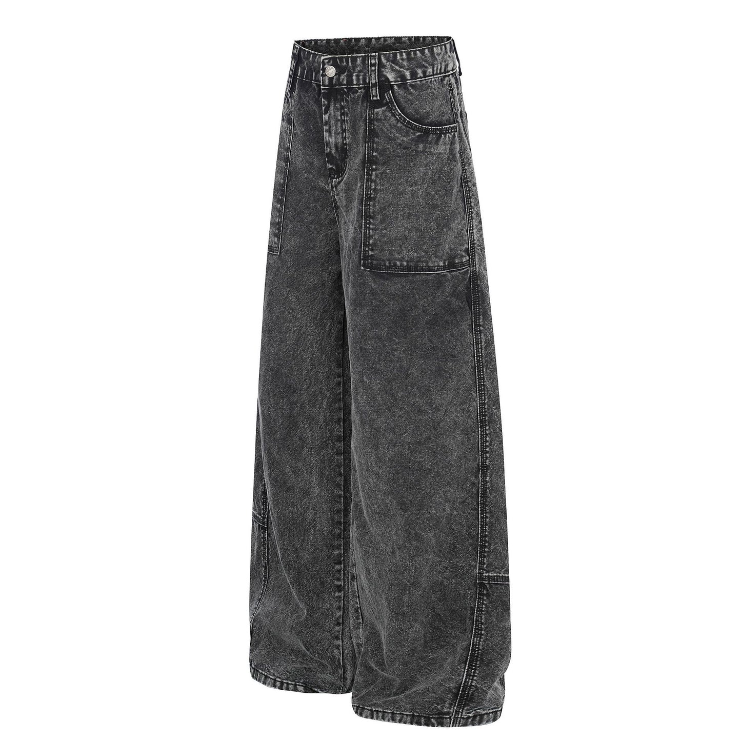 Patch Pocket Washed Wide Leg Denim Jeans WN25947
