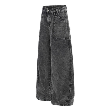 Patch Pocket Washed Wide Leg Denim Jeans WN25947