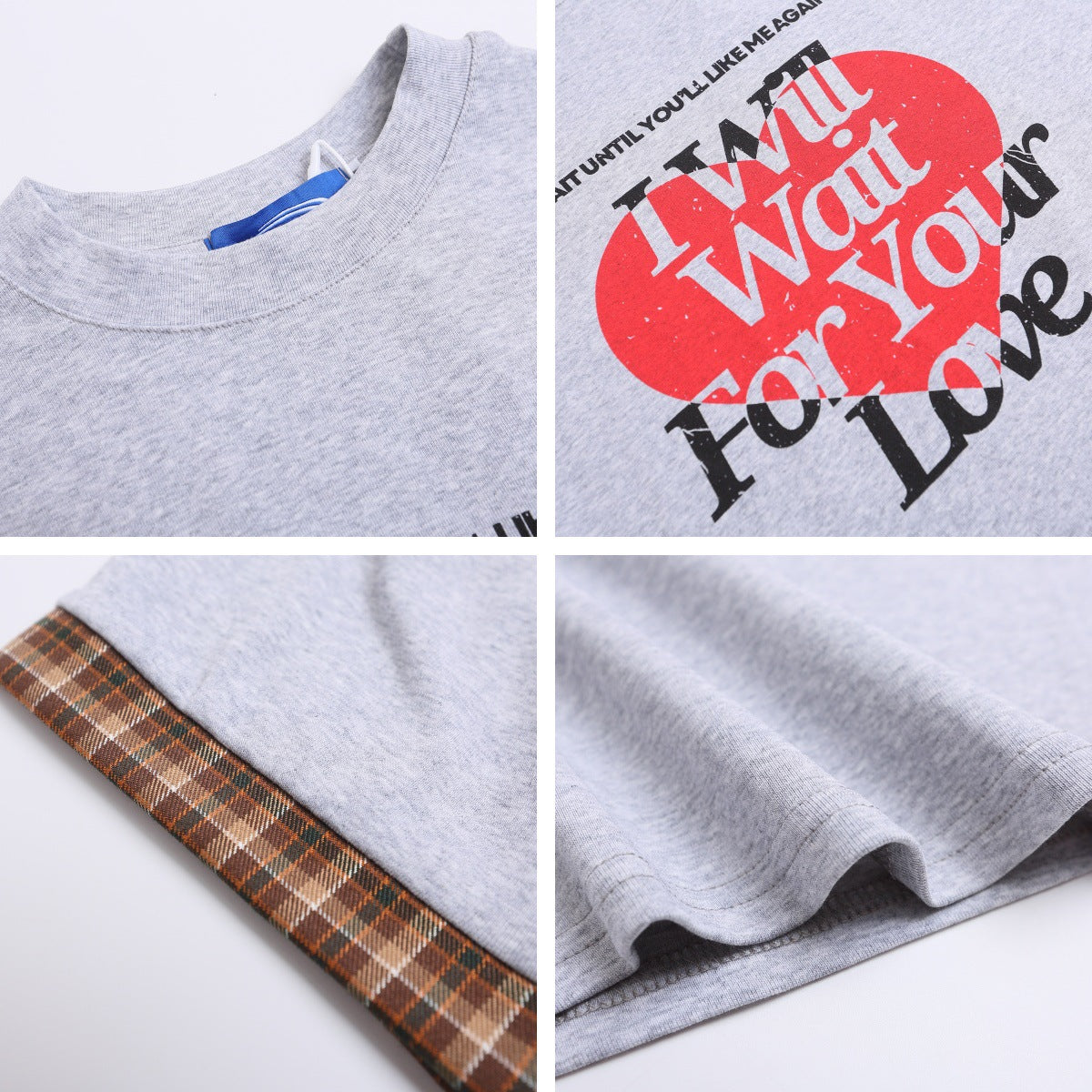Patchwork Heart Letter Print Short Sleeve T-Shirt WN26908