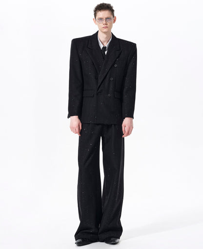 Star Pattern Double-Breasted Shoulder-Pad Tailored Jacket & Trousers Setup WN23285