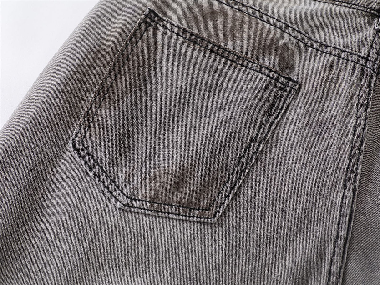 Dirty Washed Ripped Straight Leg Denim Jeans WN26829