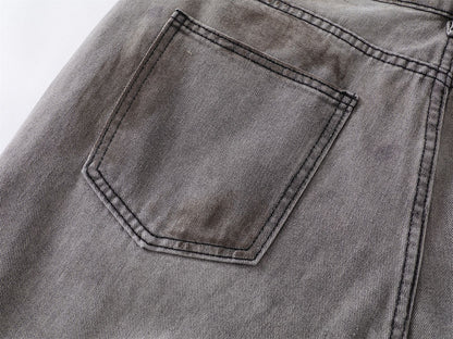 Dirty Washed Ripped Straight Leg Denim Jeans WN26829