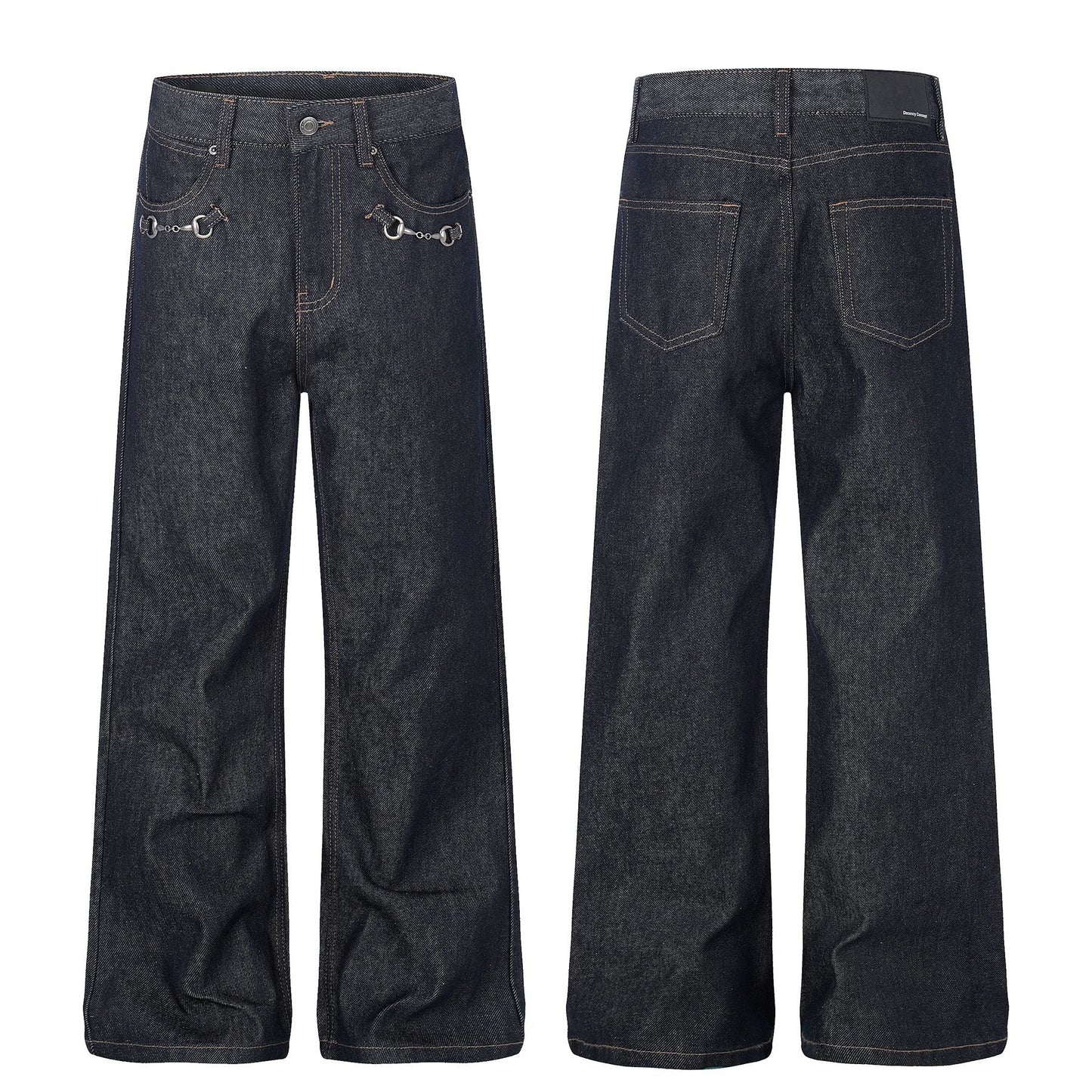 Washed Metal Buckle Wide Leg Denim Jeans WN26169
