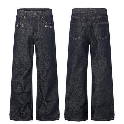 Washed Metal Buckle Wide Leg Denim Jeans WN26169