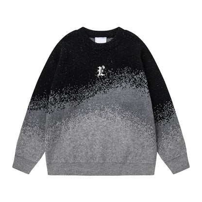 Gradient Metallic Embroidery Crewneck Knit Sweater WN10376