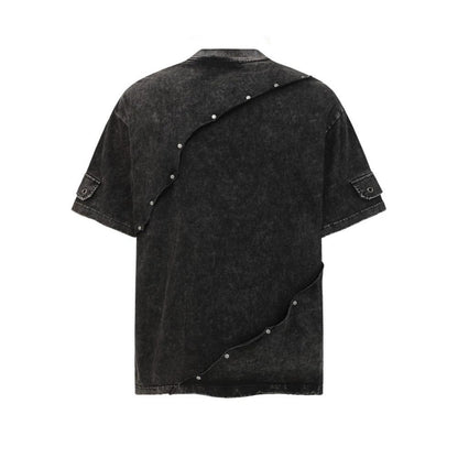 Metal Stud Patchwork Asymmetric Deconstructed Short Sleeve T-Shirt WN27906