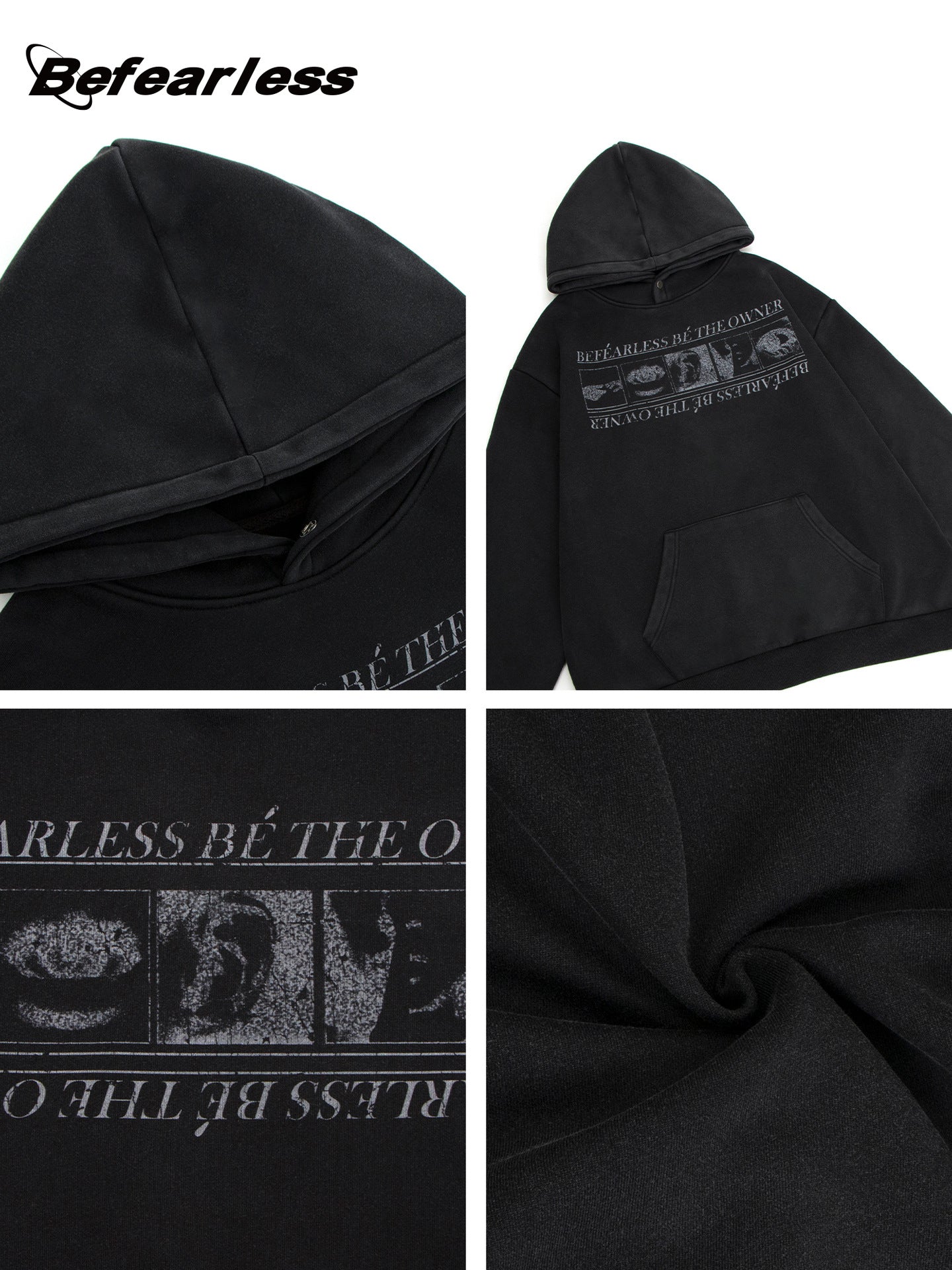 Washed Abstract Print Boxy Pullover Hoodie WN26412