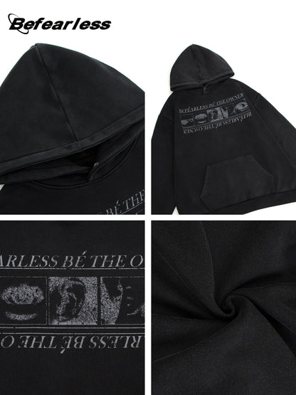 Washed Abstract Print Boxy Pullover Hoodie WN26412