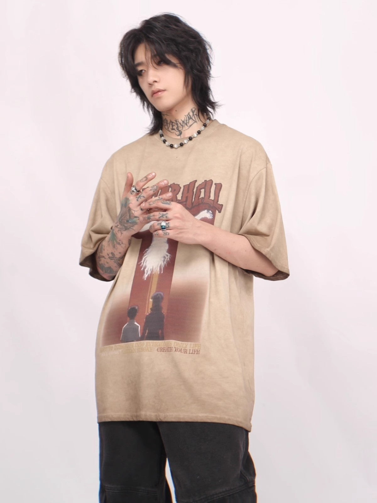 Graffiti Print Oversize Short Sleeve T-shirt WN6542