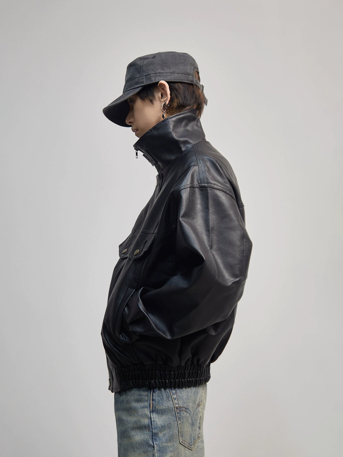 Standing Collor PU Leather Jacket WN21177