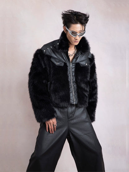 Patchwork Fale Fur PU Leather Jacket WN9270