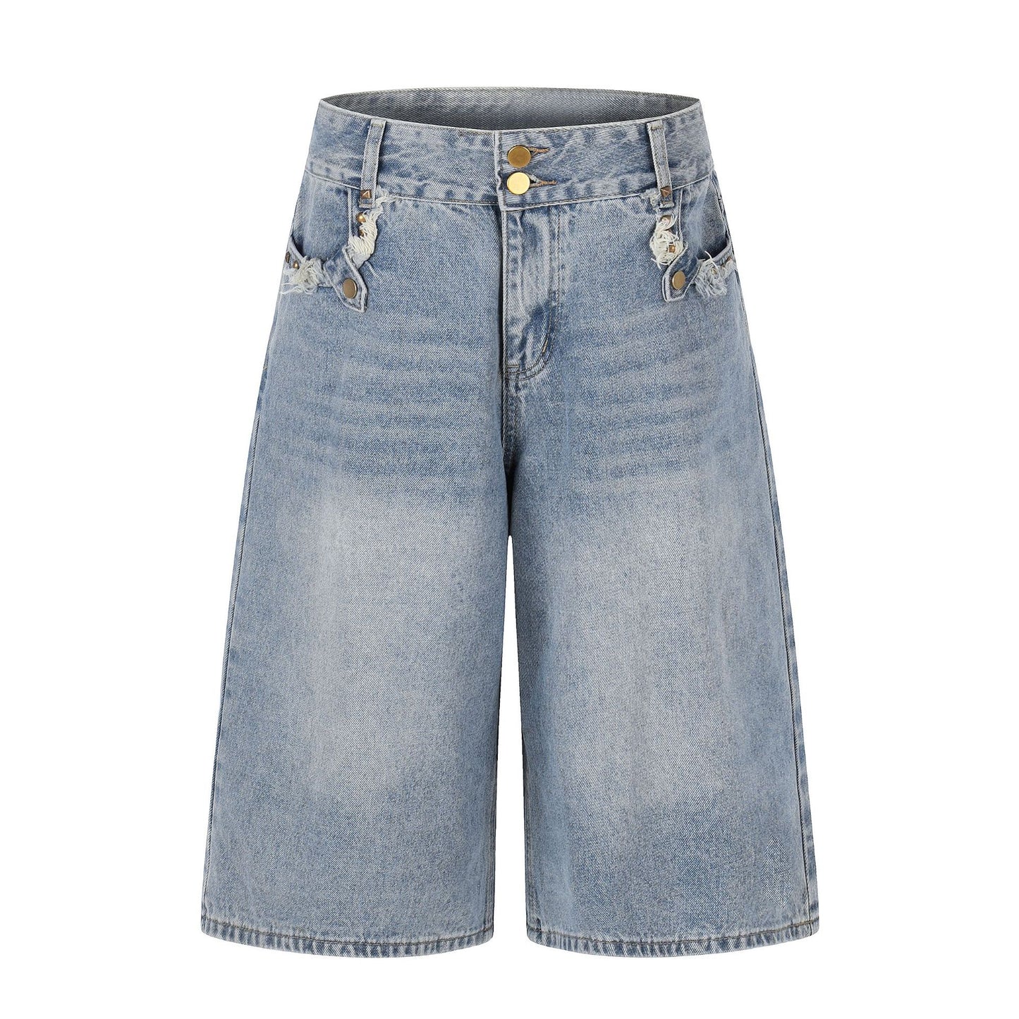 Fringe Studs Denim Half Jeans WN25518