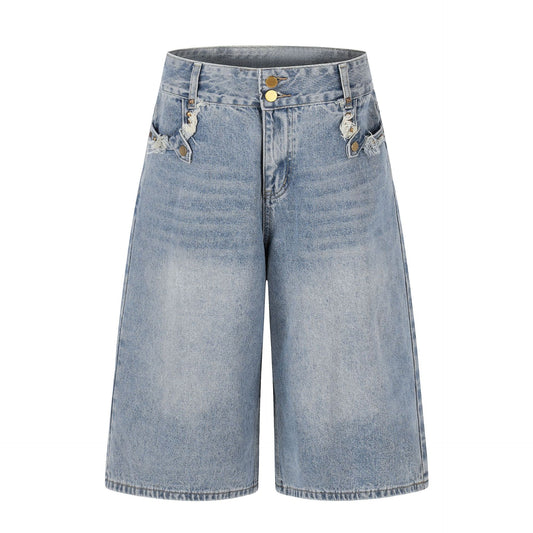 Fringe Studs Denim Half Jeans WN25518