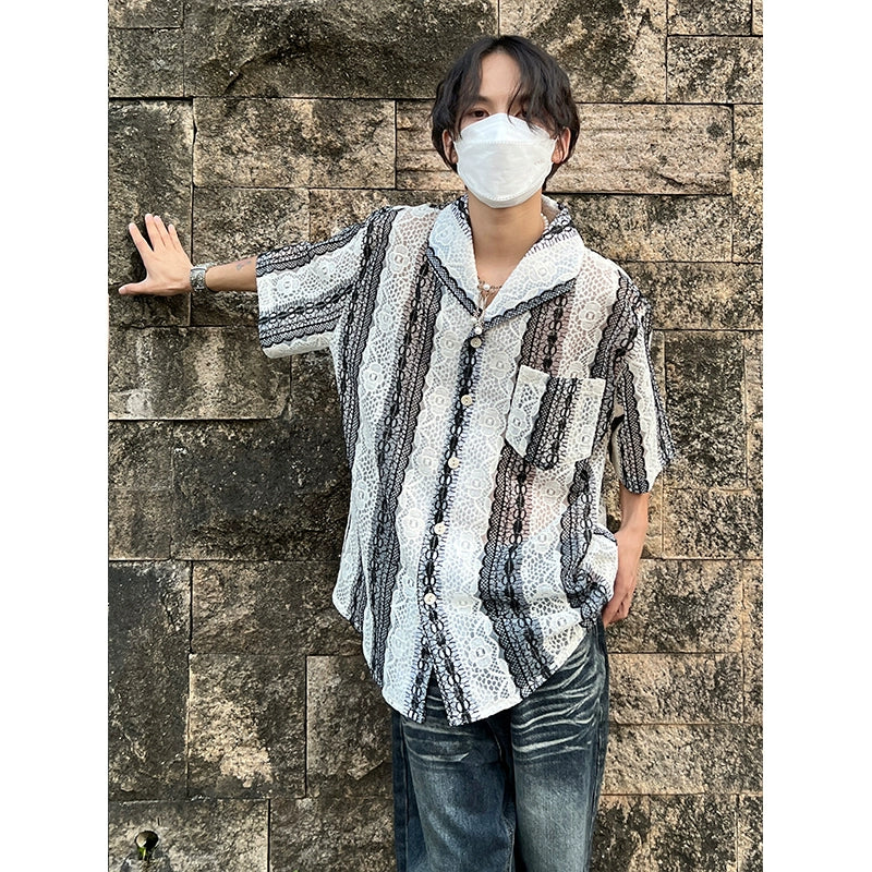 3D Embroidery Hollow-Out Short Sleeve Shirt WN19957