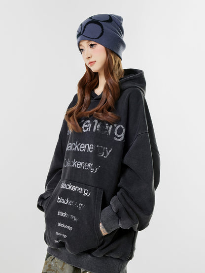 Washed Letter Print Hoodie WN25506