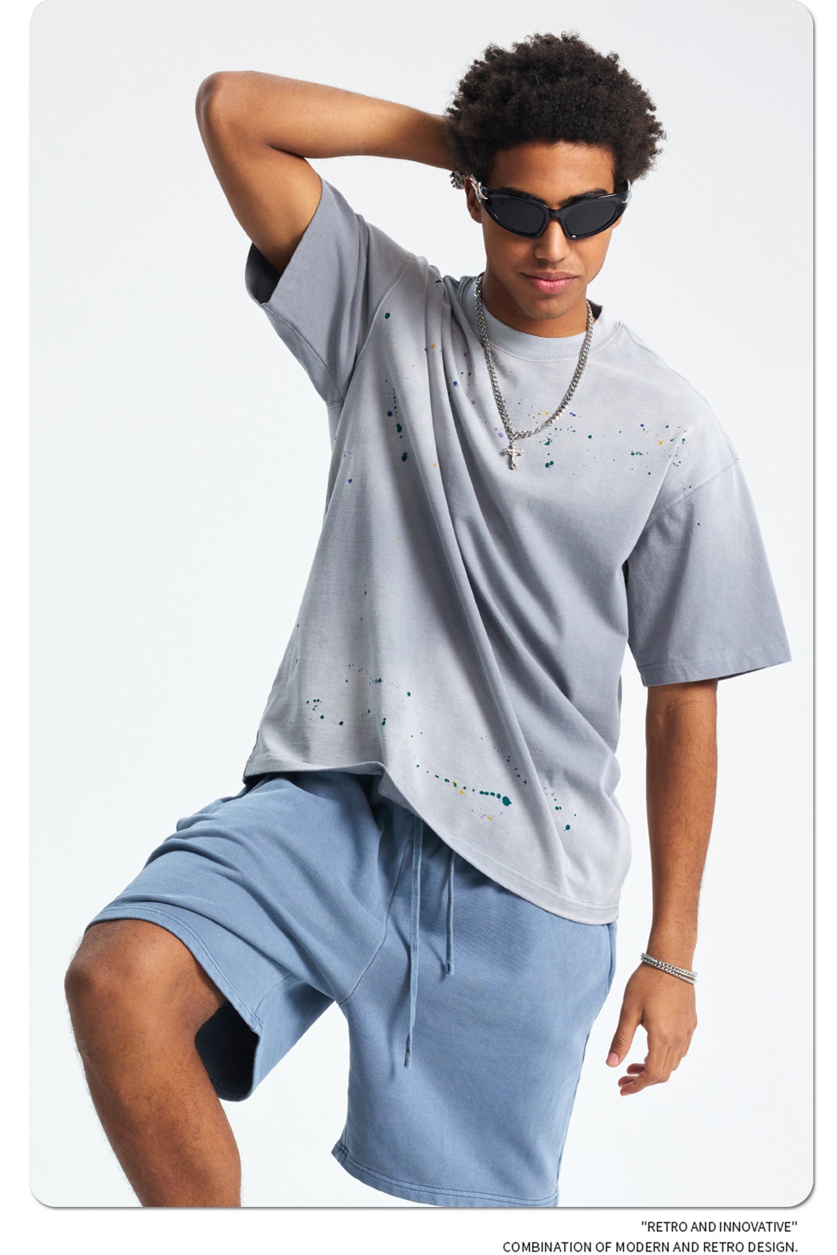 Ink Splash Spray Dye Washed Short Sleeve T-Shirt WN16275