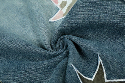 Washed Star Applique Wide Leg Denim Jeans WN25451