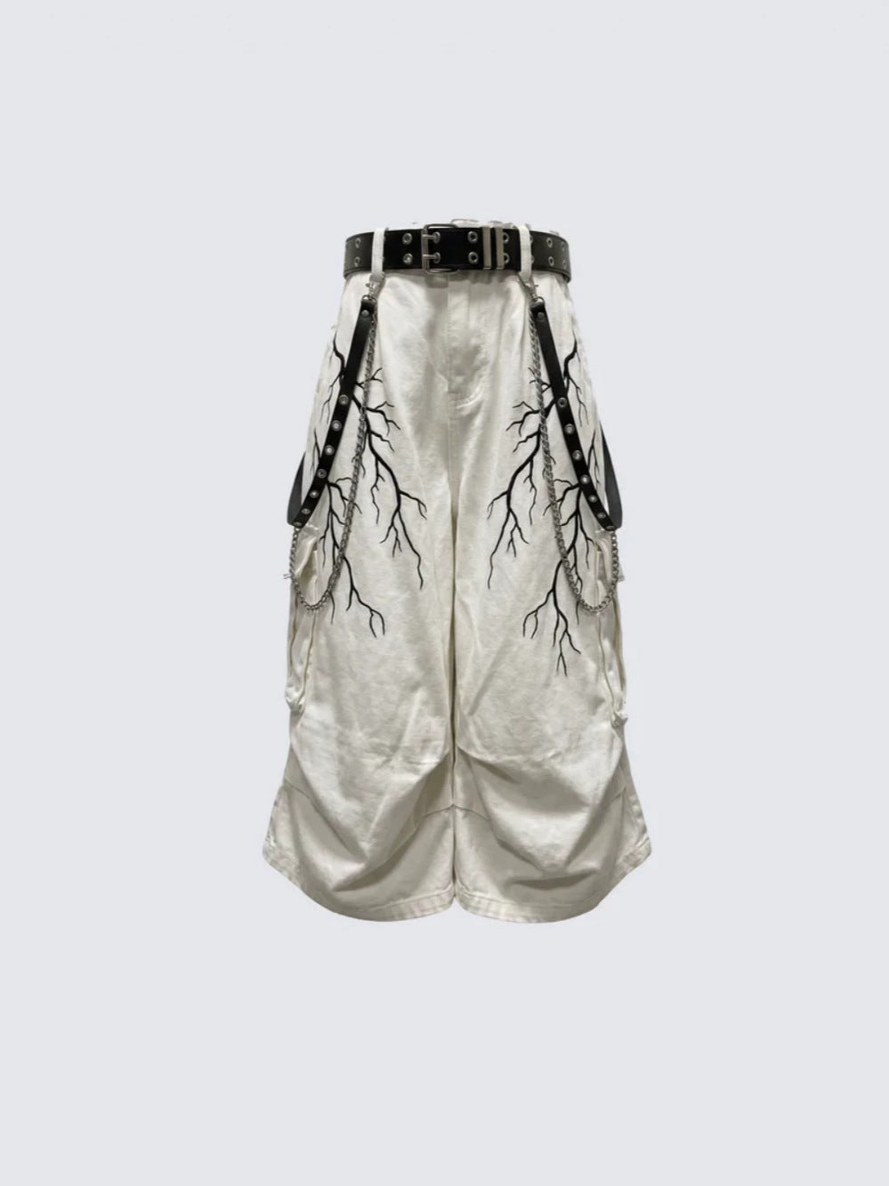 Thorn Graphic Detachable Chain Wide Leg Cargo Half Pants WN28115