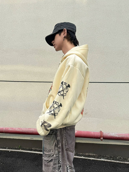Heavy Graffiti Print Oversize Zipper Hoodie WN21155