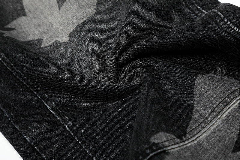 Graphic Design Wide-Leg Straight Denim Jeans WN18535