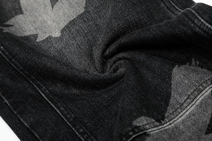 Graphic Design Wide-Leg Straight Denim Jeans WN18535