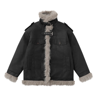 Fake Fur Patchwork PU Leather Jacket WN10932