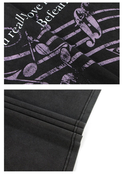 Music Note Print Washed Oversize Short Sleeve T-Shirt WN26237