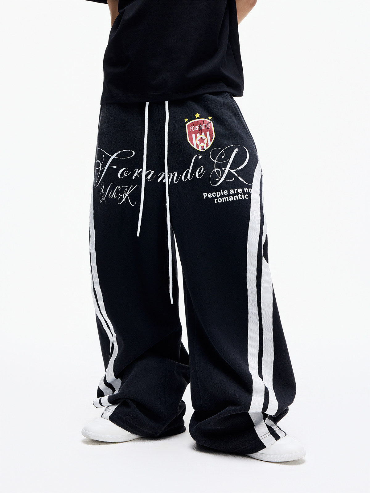 Contrast Stripe Print Drawstring Wide Leg Sweatpants WN27280