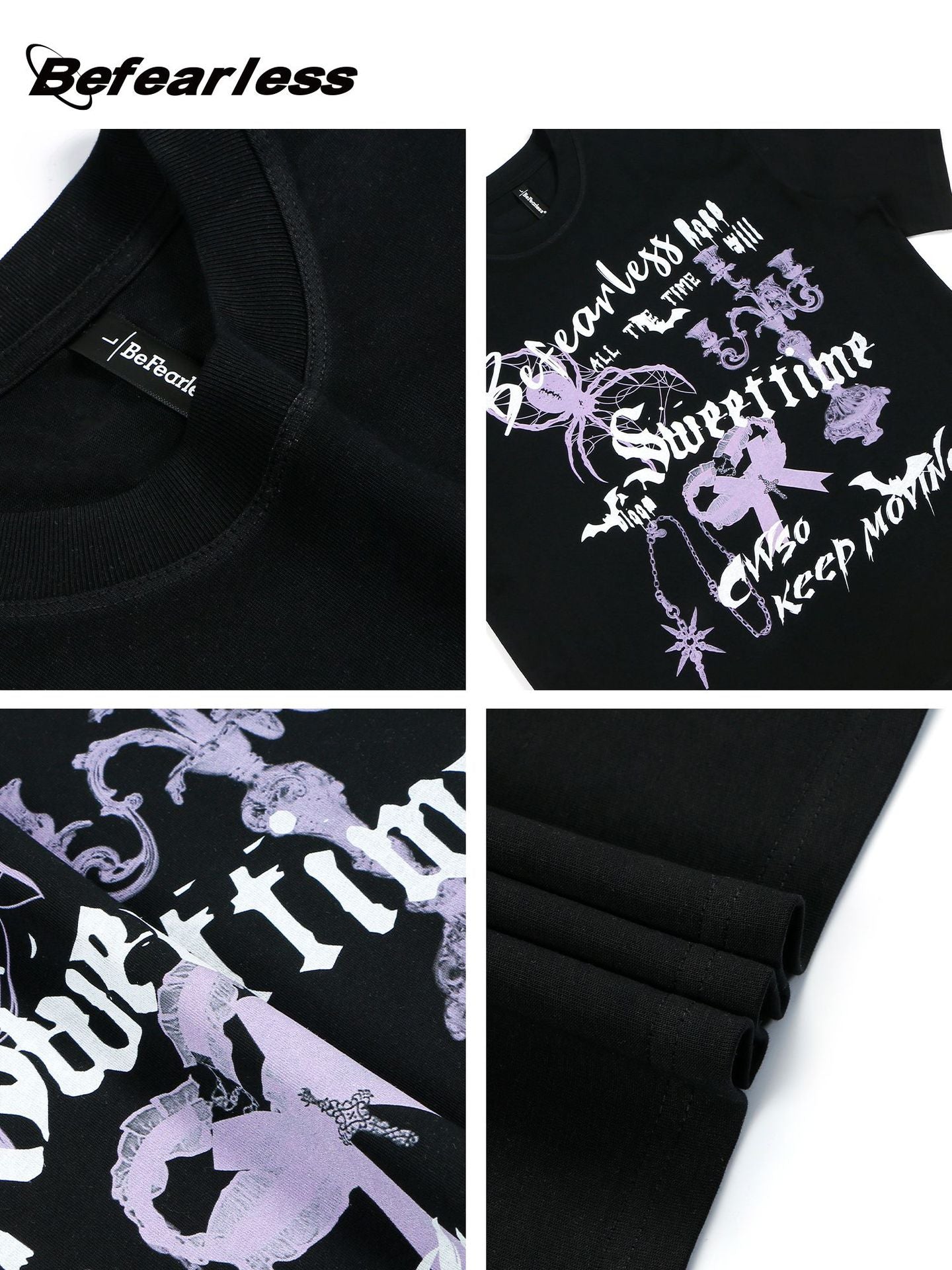Gothic Spider Letter Print Short Sleeve T-Shirt WN26182