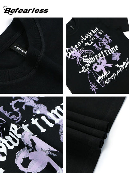 Gothic Spider Letter Print Short Sleeve T-Shirt WN26182