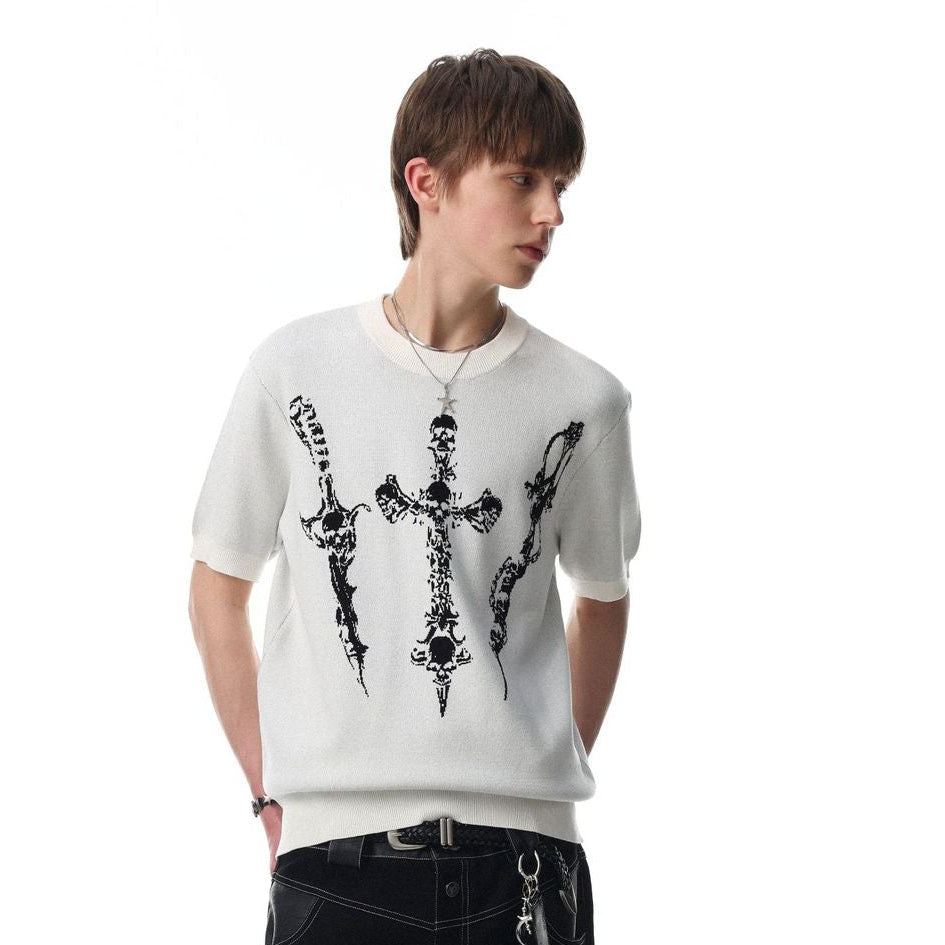 Cross Skull Graphic Short Sleeve Knit T-shirt WN25529