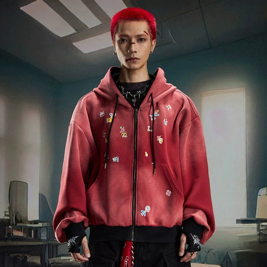 Washed Oversize Zipper Hoodie WN20580