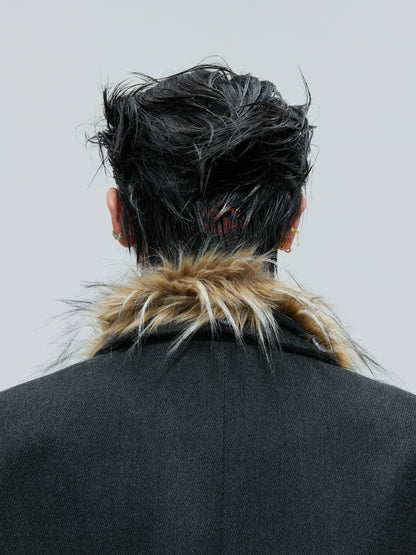 Fur Collar Waist-Fitted Wool Tailored Jacket & Trousers Setup WN21728