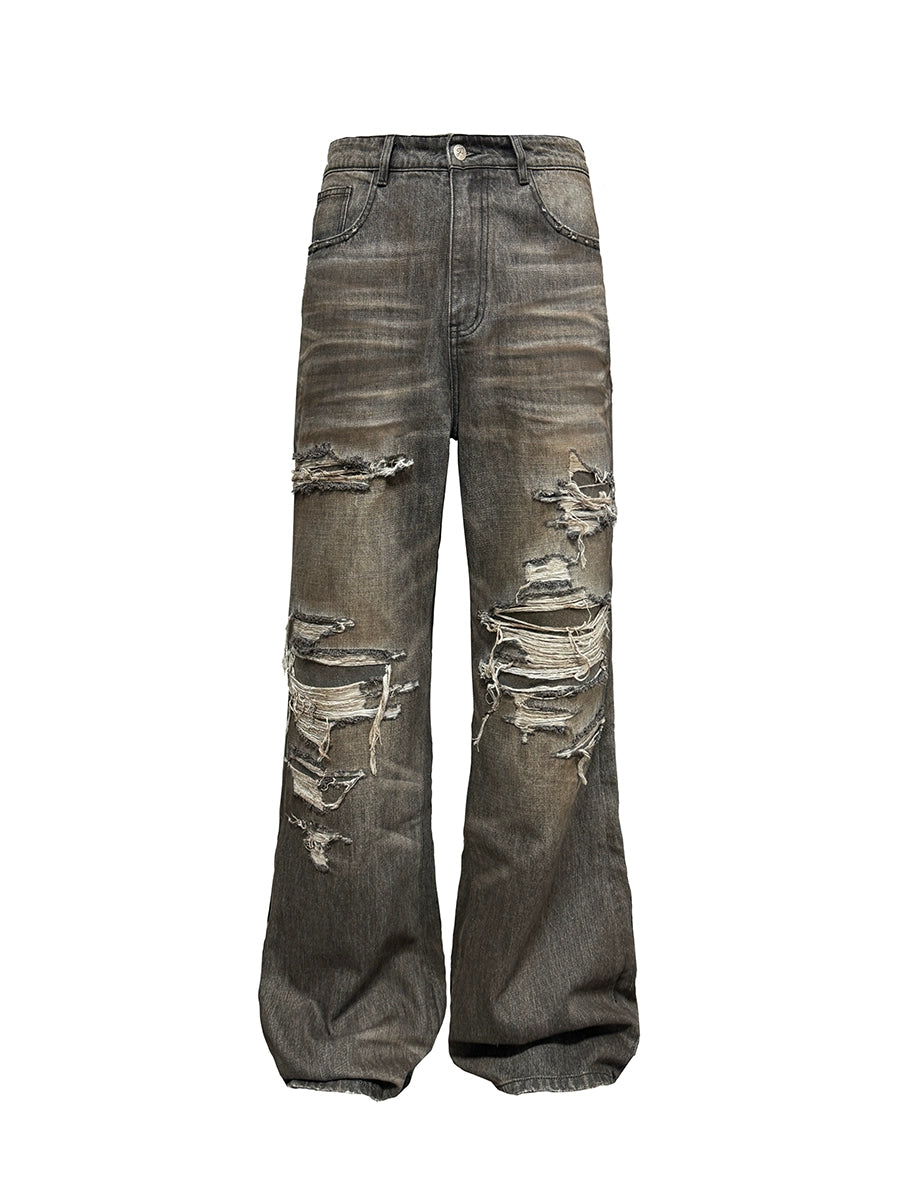 Washed Damage Micro Flare Denim Jeans WN8565