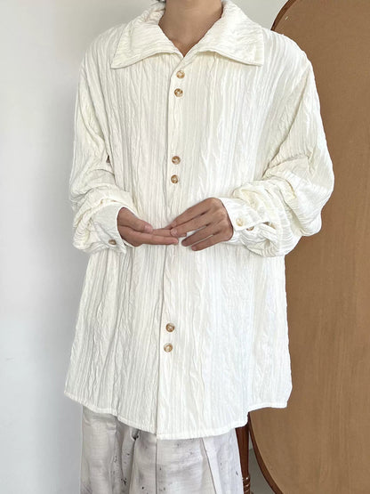 Texture Pleats High-Neck Long Sleeve Shirt WN20034