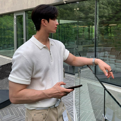 Solid Color Short Sleeve Knit Polo Shirt WN20308