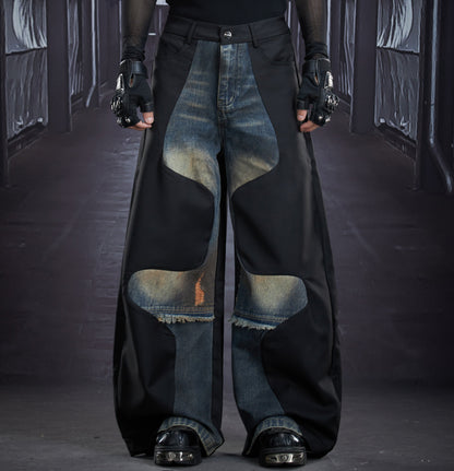 Deconstruct Patchwork Wash Straight Denim Jeans WN22884