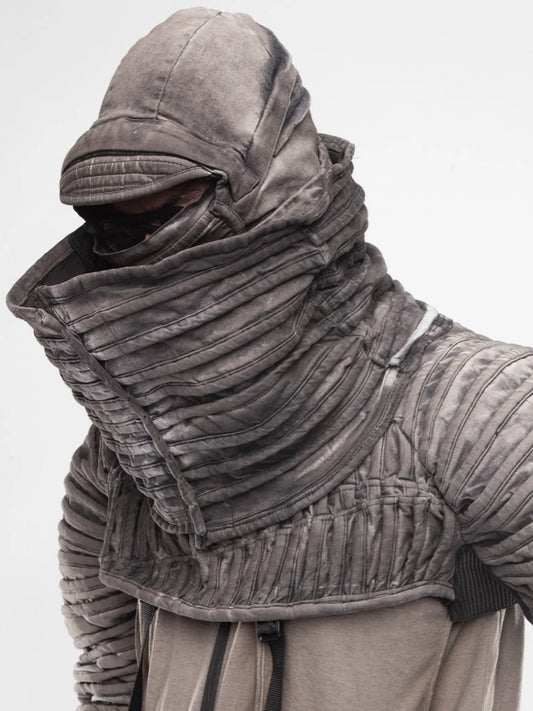 Pleats Layered Standing Neck Short Jacket WN13914