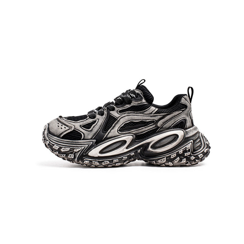 Layered Panel Studs Chunky Lace-Up Sneakers WN23449